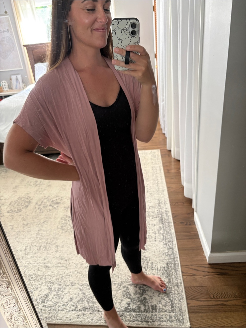 Light Pink Open-Front Women's Cardigan